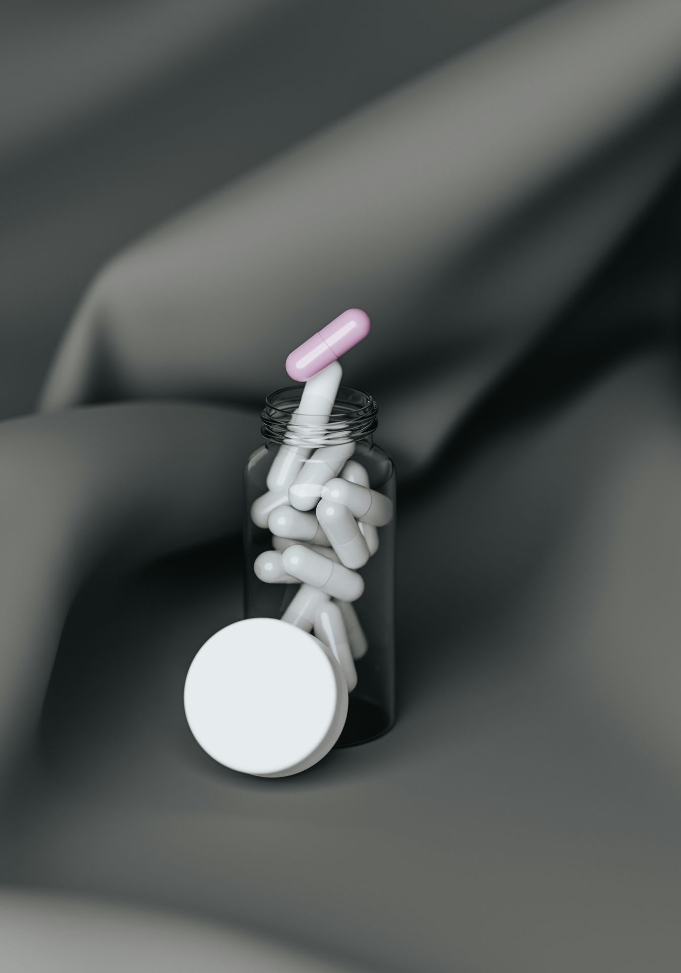 Sealed vial of capsules protected in soft material